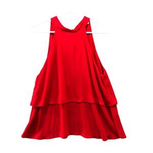 Zara Sleeveless Blouse Womens S Red Tank Tiered Tie Neck Top Chiffon